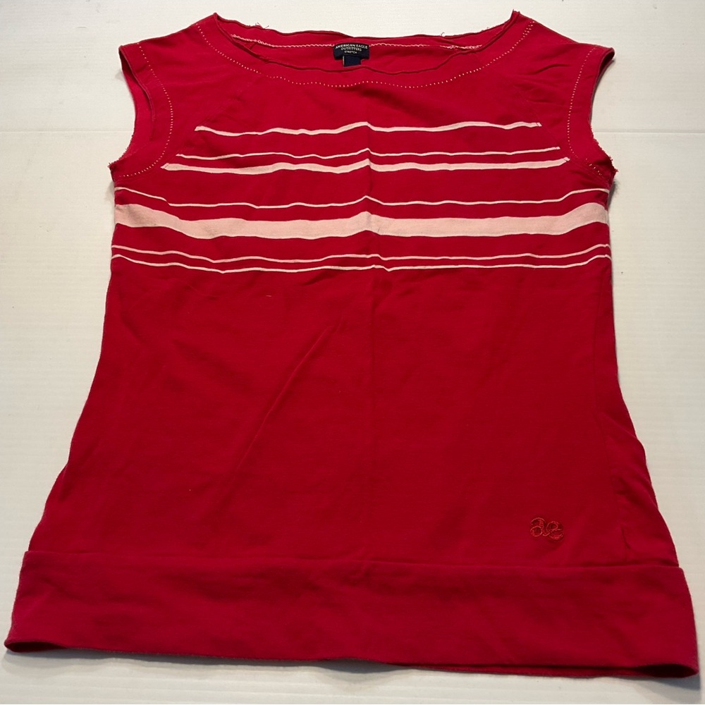 American Eagle Outfitters Red Sleeveless Top Stripes Women Sz S Y2K Fitted